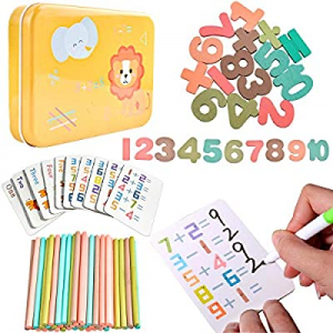 Math Flash Cards Set now 50.0% off , Addition and Subtraction Learning Math Box, Wooden Numbers an..