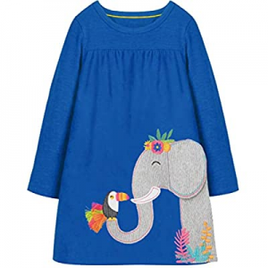 Fiream Girls Dresses Cotton Striped Cartoon Applique Casual Animal Printed Outfits Dress now 30.0%..