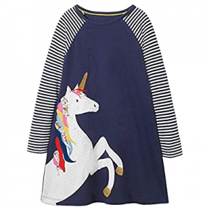 Fiream Girls Dresses Cotton Striped Cartoon Applique Casual Animal Printed Outfits Dress now 30.0%..