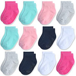 JAKIDAR 12-Pair Baby Socks Non-Slip Cotton Toddler Socks Ankle Socks for Baby now 40.0% off 