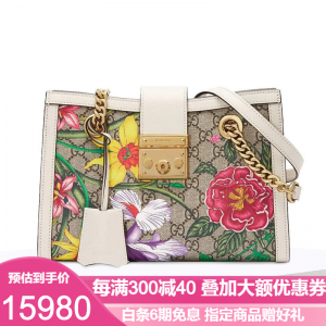 立减CNY￥500,古驰GUCCI女包 Padlock系列 GG肩背包 奢侈品 女包 花卉拼色小号【预订】