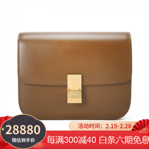 立减CNY￥500,CELINE/赛琳 女包思琳 BOX豆腐包CLASSIC抛光小牛皮软木纹19252 18917 咖啡色中号【现货】