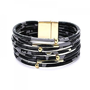 Leopard Bracelets for Women Metal Pipe Charm Multilayer Wide Leather Wrap Bracelet now 30.0% off 