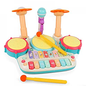 One Day Only！Rabing Baby Musical Instruments Toys now 50.0% off , 5 in 1 Toddler Drum & Piano Set,..