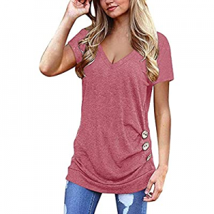 Yidarton Women Long Sleeve V Neck Tunic Tops Blouse Casual Side Buttons T Shirts now 40.0% off 