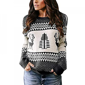 One Day Only！Umeko Womens Ugly Christmas Sweater Cute Reindeer Tree Knit Casual Loose Pullover Jum..