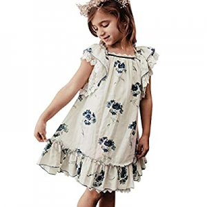 60.0% off JannyBB Girl Lace Dress Cotton Casual Clothing | Embroidered Blue Floral | Big Bowknot |..