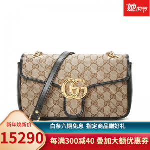 立减CNY￥500,GUCCI GG Marmont 单肩包 小号 443497 黑边帆布款小号【预订】