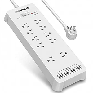 JACKYLED Wall Mountable Power Strip with USB, ETL Listed Surge Protector with 14 AWG 1875W/15A 10 Su