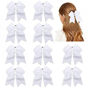 50.0% off CN 10pcs 8" Cheer Hair Bows Large White Ponytail Holder Girls Elastic Hair Ties Handmade..