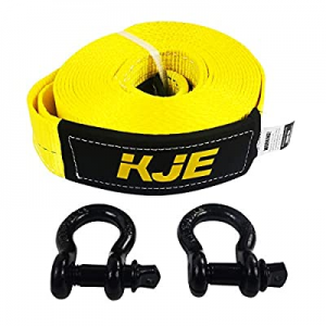 KJE Recovery Tow Strap Shackle Hitch Receiver 3" x 30' 27000lb Break Strength Heavy Duty Storage B..