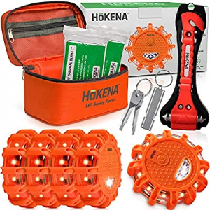 HOKENA LED Road Flares Roadside Emergency Kit - 5 Pack Roadside Safety Discs w/Emergency Blanket n..