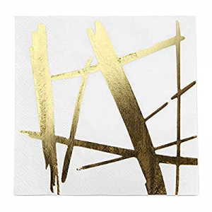 One Day Only！100 Pack Gold Foil Cocktail Napkins now 40.0% off , 3-Ply Disposable Paper Napkins fo..