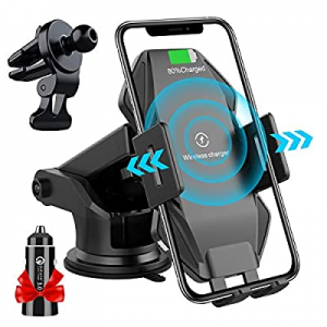Flashda 15W Wireless Car Charger Mount, Electric Auto-Clamping Dashboard/Air Vent/Windshield Phone H