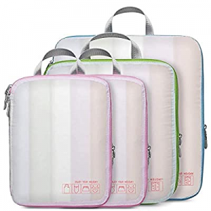 Compression Packing Cubes now 40.0% off , Veckle 4 Pcs See-through Travel Packing Organizers Stora..