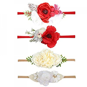 Oaoleer 4pcs Christmas Baby Girls Floral Headbands Lightweight Nylon Elastic Hair Band For Newborn I