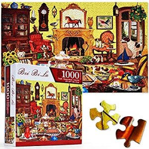 Puzzles for Adults 1000 Piece now 45.0% off , Warm Living Room with Little Dogs Puzzle - Wall Deco..