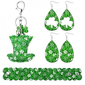50.0% off St.Patrick's Day Jewelry Set for Women Shamrock Clover Print Faux Leather Earrings for W..