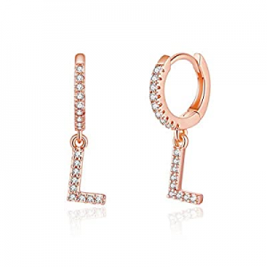 One Day Only！Initial Huggie Hoop Earrings for Women Girls now 80.0% off , 925 Sterling Silver Post..