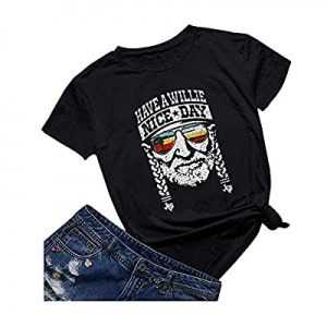 One Day Only！Qrupoad Womens Have a Willie Nice Day T-Shirt Short Sleeve Country Music Shirt Graphi..