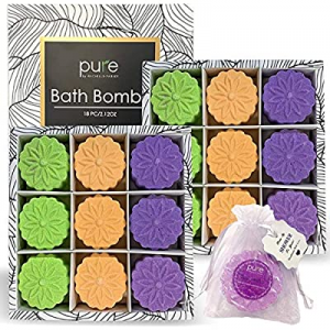Pure Bath Bomb Gift Set. 18 Mini Cake Bath Bombs Infused with Essential Oils. Dry Skin Moisturize Sp