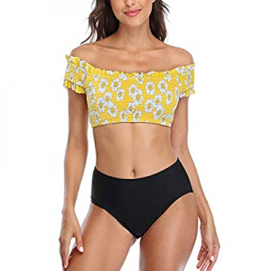 One Day Only！beautyin Womens Off Shoulder Floral High Waisted Two Piece Bikini Swimsuits Sets now ..