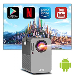 Android TV 9.0 Portable Projector，Artlii Play Smart WiFi Bluetooth Projector with Built-in Netflix..