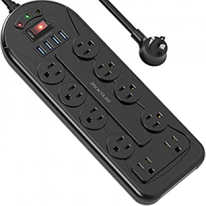One Day Only！JACKYLED 10 Outlets Surge Protector Power Strip with 45°Angle Flat Plug now 40.0% off..