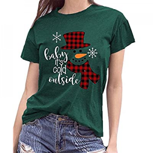 40.0% off Baby It's Cold Outside Women Christmas Shirts Buffalo Plaid Snowman Cute Graphic Tee Top..