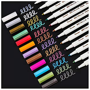 Sunshilor Metallic Markers Fine Point Metallic Marker Pens for Black Paper, Art Rock Painting, Easte