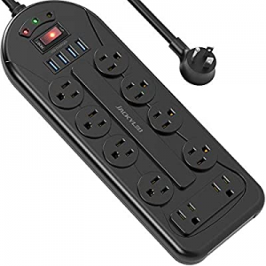 JACKYLED 10 Outlets Surge Protector Power Strip with 45°Angle Flat Plug, Wall Mountable Outlet Strip