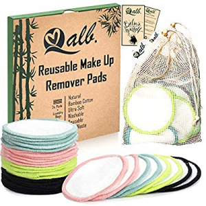 Qalb Reusable Cotton Rounds (24 Pads) | Organic Makeup Remover Pad and Deep Cleansing Facial Wipes |