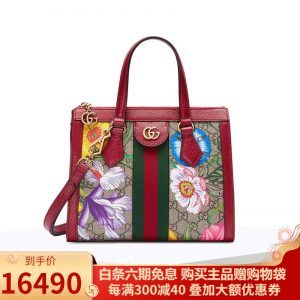 立减CNY￥450,古驰GUCCI Ophidia红绿条纹织物GG中号托特包购物袋奢侈品箱包 花色小号547551【预订】