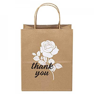 Dsquare 25Pcs Rose Thank You Gift Bags Bulk with Sturdy Handle - Sturdy Kraft Paper Bags, Gift Bags
