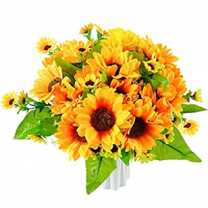 One Day Only！50.0% off Artificial Fall Silk Sunflowers Bright Yellow Sunflower Bouquets with Stems..