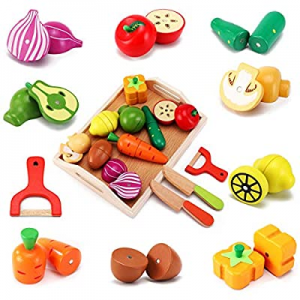 One Day Only！30.0% off CARLORBO Wooden Toys Food for Kids Kitchen - Play Food Cutting Fruits and V..
