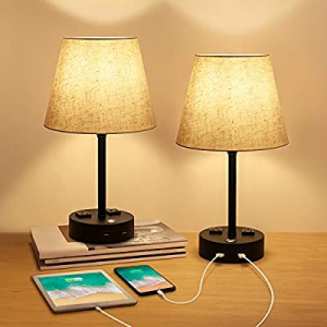 One Day Only！30.0% off Dimmable Bedside Lamp Touch Lamp with USB Port and Outlet Nightstand Lamp w..