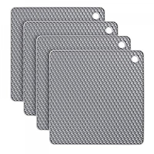 One Day Only！Trivet Mats/Hot Pads now 5.0% off ,Set of 4 Extra Thick Silicone Trivet Mat Heat Resi..