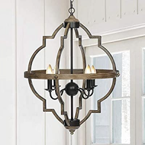 One Day Only！20.0% off KingSo Pendant Light 4 Light Rustic Metal Chandelier 27.5'' Oil Rubbed Bron..