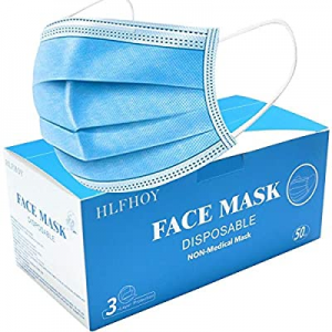 Disposable Face Mask 50 Pcs, HLFHOY 3 Layers Protective Safety Sanitary Masks Non-Woven Breathable a