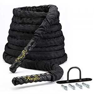 KINGSO Battle Ropes with Protective Cover 1.5 Inch Heavy Exercise Training Rope 30ft Length for Ho..