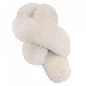 30.0% off Cavinal Fuzzy Slippers for Women Open Toe Cross Band Womens Slippers Soft Plush Fleece M..