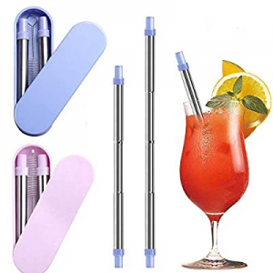 One Day Only！Telescopic Collapsible Reusable Drinking Straws -Foldable Stainless Steel Straws now ..
