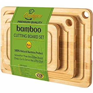 Cookgen Bamboo Cutting Board With Juice Groove 3-Pcs Set now 15.0% off , Large Handles, Pre-Oiled ..