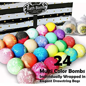 Aromatherapy Bath Bomb Gift Set. 24 Individually Wrapped Bath Bombs in Gorgeous Mesh Bags. Luxury Ba