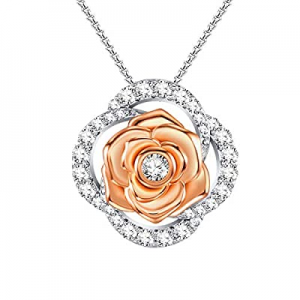 75.0% off SNZM Rose Flower Necklace for Women Girlfriend Cubic Zirconia Pendant Necklace for Birth..