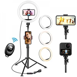 One Day Only！45.0% off U PHITNIS 10" Selfie Ring Light with 63" Tripod Stand & Phone Holder Dimmab..