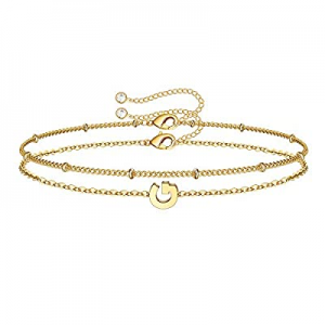 Dainty Gold Initial Bracelets for Women now 50.0% off , 14K Gold Plated Dainty Personalized Gold B..