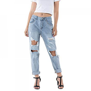Women Ripped Jeans Distressed Boyfriend Jeans Straight Leg Light Wash Jeans with Holes now 20.0% o..