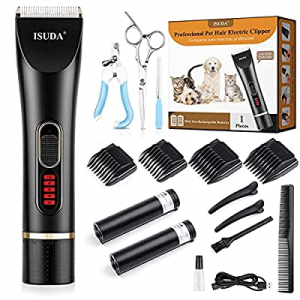 ISUDA Professional Dog Grooming Kit now 60.0% off , Heavy Duty Dog Clippers Cordless with 2 Rechar..